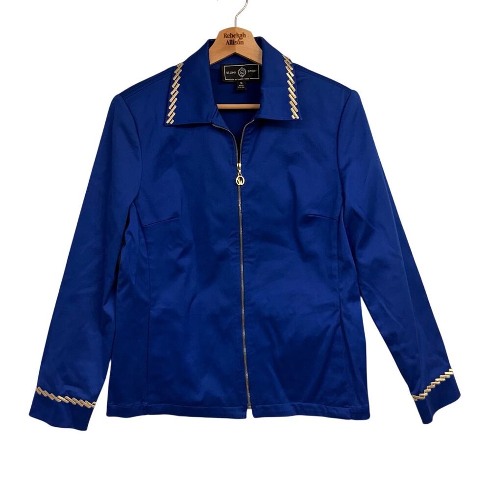 VTG St. John Sport 2001 Preppy Blue Jacket Gold Embroidered Zip Up SZ SMALL EUC